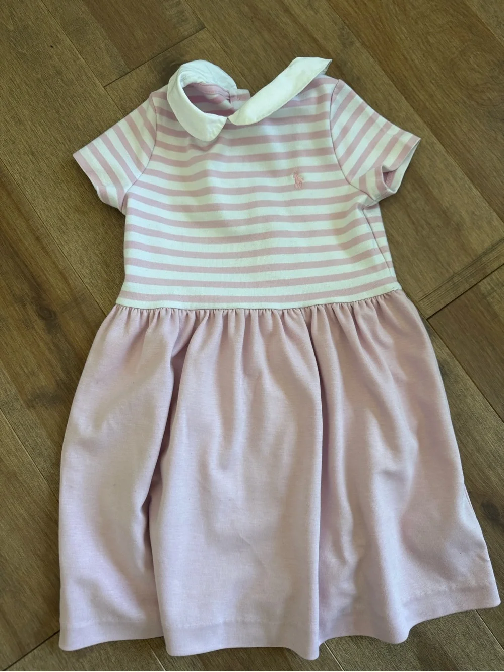 Ralph Lauren Pink and White Striped Cotton Peter Pan Collar Dress